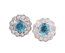 PAIR OF WHITE GOLD ZIRCON & DIAMOND CLSUTER EARRINGS