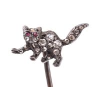 19TH CENTURY NOVELTY DIAMOND CAT STICK PIN