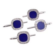 SUITE OF 18CT GOLD LAPIS LAZULI & DIAMOND SHIRT BUTTON STUDS