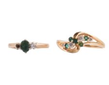 TWO HALLMARKED 9CT GOLD EMERALD & DIAMND RINGS