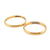 TWO 22CT GOLD HALLMARKED BAND RINGS