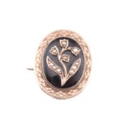 GOLD & SEED PEARL LOCKET MOURNING BROOCH PIN