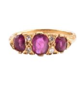 18CT GOLD RUBY & DIAMOND THREE STONE RING