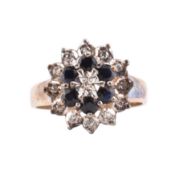 HALLMARKED 9CT GOLD SAPPHIRE & DIAMOND CLUSTER RING