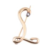 HALLMARKED 9CT GOLD & WHITE STONE INITIAL BROOCH PIN