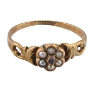 19TH CENTRUY PEARL & RUBY CLUSTER RING