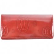 CARTIER BURGUNDY PATENT LEATHER LOGO WALLET