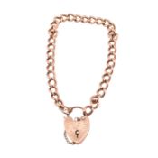 9CT ROSE GOLD BRACELET WITH ENGRAVED HEART PADLOCK CLASP