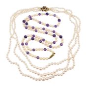 TWO GOLD PEARL & GEM SET NECKLACES