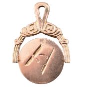 EARLY 20TH CENTURY 9CT GOLD MASONIC SPINNING FOB PENDANT