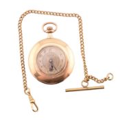 HALLMARKED 14CT GOLD HALF HUNTER POCKET WATCH AF & ROLLED GOLD WATCH CHAIN