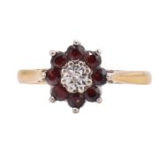 HALLMARKED 9CT GOLD GARNET & DIAMOND RING