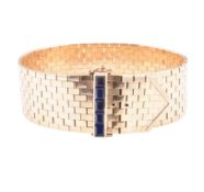 HALLMARKED 9CT GOLD & SAPPHIRE ART DECO STYLE BELT BRACELET