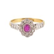 18CT GOLD & PLATINUM RUBY & DIAMOND CLUSTER RING