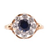 HALLMARKED 9CT GOLD CZ & SYNTHETIC SAPPHIRE RING