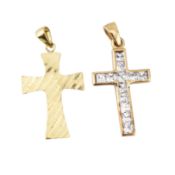 HALLMARKED 9CT GOLD & CZ CROSS PENDANT & 9CT GOLD CROSS PENDANT