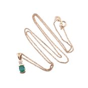 HALLMARKED 9CT GOLD EMERALD & DIAMOND PENDANT & NECKLACE