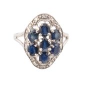 HALLMARKED 9CT GOLD SAPPHIRE & DIAMOND CLUSTER RING