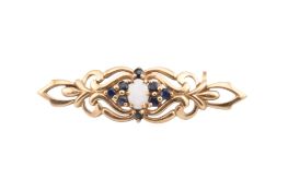 HALLMARKED 9CT GOLD OPAL & SAPPHIRE BROOCH PIN