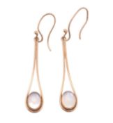 PAIR OF GOLD & MOONSTONE PENDANT EARRINGS
