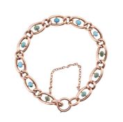 9CT GOLD & TURQUOISE CURB LINK CHAIN BRACELET