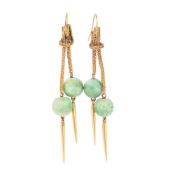 A PAIR OF 19TH CENTURY FAIENCE BEAD TASSEL EARRINGS