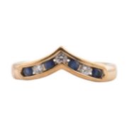 HALLMARKED 9CT GOLD SAPPHIRE & DIAMOND WISHBONE RING