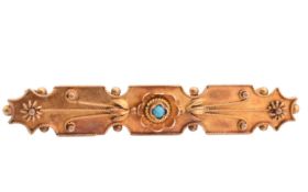 VICTORIAN HALLMARKED 15CT GOLD & TURQUOISE BAR BROOCH