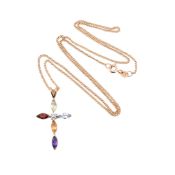 ITALIAN 9CT GOLD MULTI GEM SET PENDANT & NECKLACE - UNOAERRE