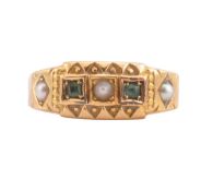 19TH CENTURY 18CT GOLD EMERALD & PEARL RING