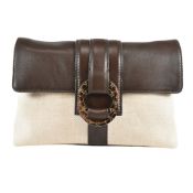 BULGARI CHANDRA BEIGE CANVAS AND BROWN LEATHER CROSSBODY BAG