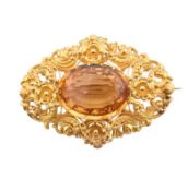 GOLD CITRINE CANNETILLE WORK BROOCH PIN