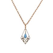 EARLY 20TH CENTURY 9CT GOLD TURQUOISE & SEED PEARL PENDANT ON CHAIN