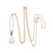 9CT GOLD & OPAL DROP PENDANT & NECKLACE CHAIN