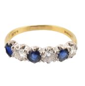 HALLMARKED 18CT GOLD SAPPHIRE & DIAMOND FIVE STONE RING