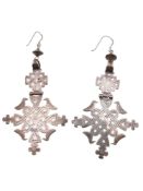 PAIR OF ETHIOPIAN SILVER CROSS PENDANT EARRINGS