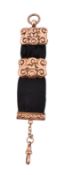 19TH CENTURY GOLD MOUNTED BLACK RIBBON WATCH FOB