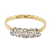 18CT GOLD & DIAMOND FIVE STONE RING