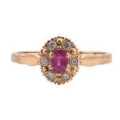 HALLMARKED 9CT GOLD RUBY & DIAMOND HALO RING