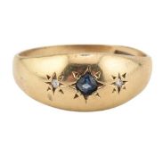 HALLMARKED 9CT GOLD SAPPHIRE & DIAMOND DOME RING
