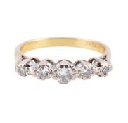 18CT GOLD PLATINUM FIVE STONE DIAMOND RING