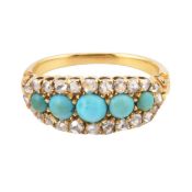 VICTORIAN 18CT GOLD DIAMOND & TURQUOISE RING