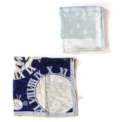 TWO CARTIER BLUE SILK PRINTED SCARVES