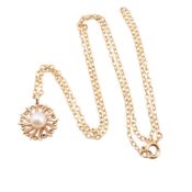 HALLMARKED 9CT GOLD & SINGLE PEARL FANCY PENDANT NECKLACE