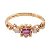9CT GOLD RUBY & OPAL RING