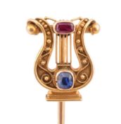 CONTINENTAL GOLD GEM SET LYRE SHAPED STICK PIN