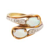 GOLD OPAL & DIAMOND CROSSOVER RING
