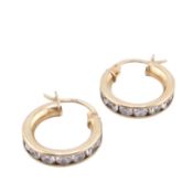 PAIR OF 9CT GOLD & WHITE STONE HOOP EARRINGS