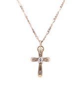 9CT BI-COLOUR GOLD & DIAMOND CRUCIFIX PENDANT NECKLACE