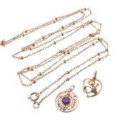 TWO ART NOUVEAN PENDANTS & A LONG GUARD CHAIN